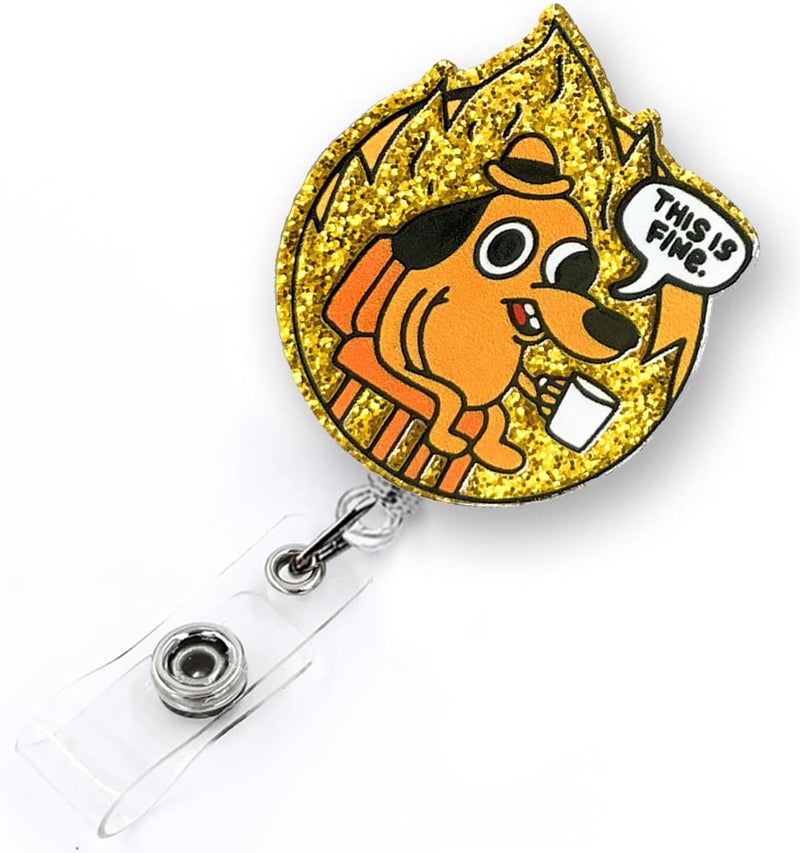 LEBEIGHT This is Fine Dog Badge Reel Retractable for Nurse Nursing Student CNA RN LPN Medical Worker & Office Staff, Funny Dog Badge Clip, This is Fine Badge Holder with Alligator Clip & 24” Durable Nylon Cord - Image 1